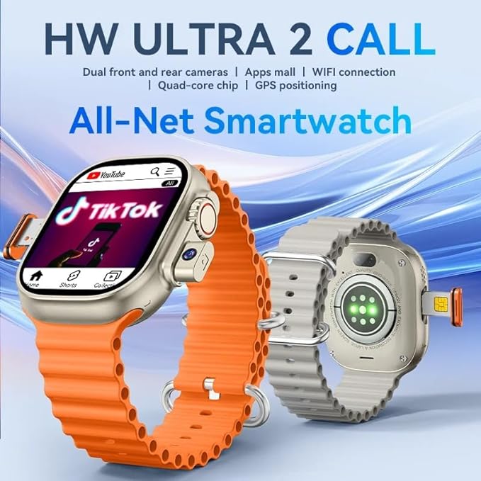 HW Ultra 2 Call Smartwatch 5G Android Syetem Dual Camera Wifi 4GB Ram + 64GB Storage Memory. 