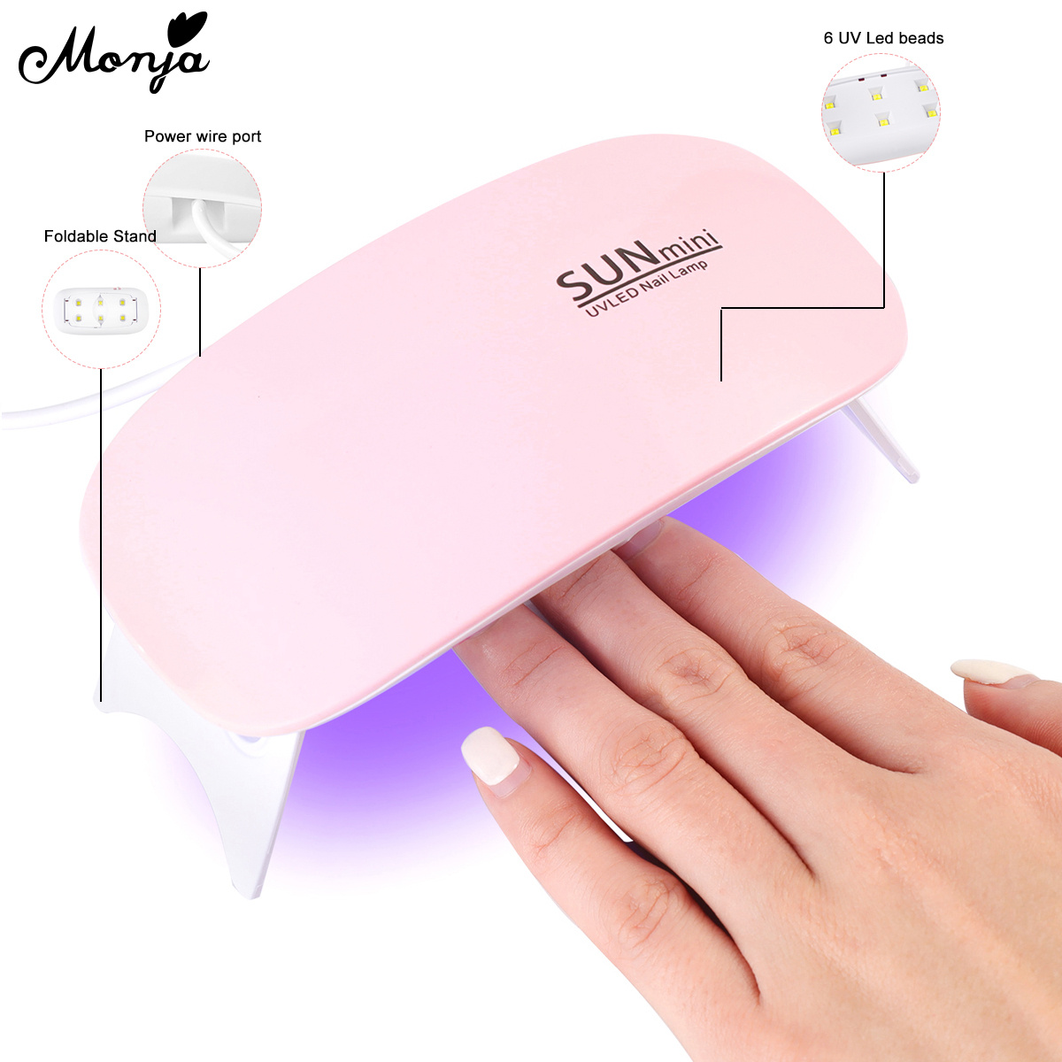 Monja 6W Nail Art Dryer LED UV Lamp Portable Micro Nail Art UV Varnish Curing Machine For Home Use USB Charging Manicure Tool. 