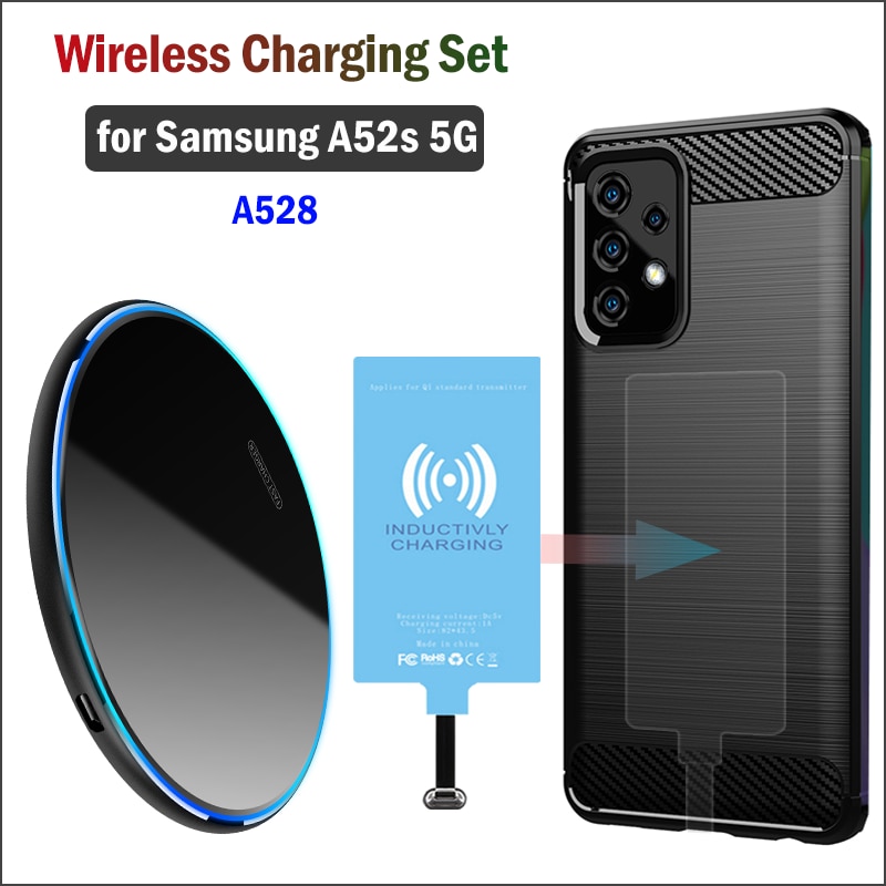 Qi Wireless Charger+Charging Receiver+Case for Samsung Galaxy A52s 5G A528 Phone Wireless Charging (Install USB Type-C Adapter)