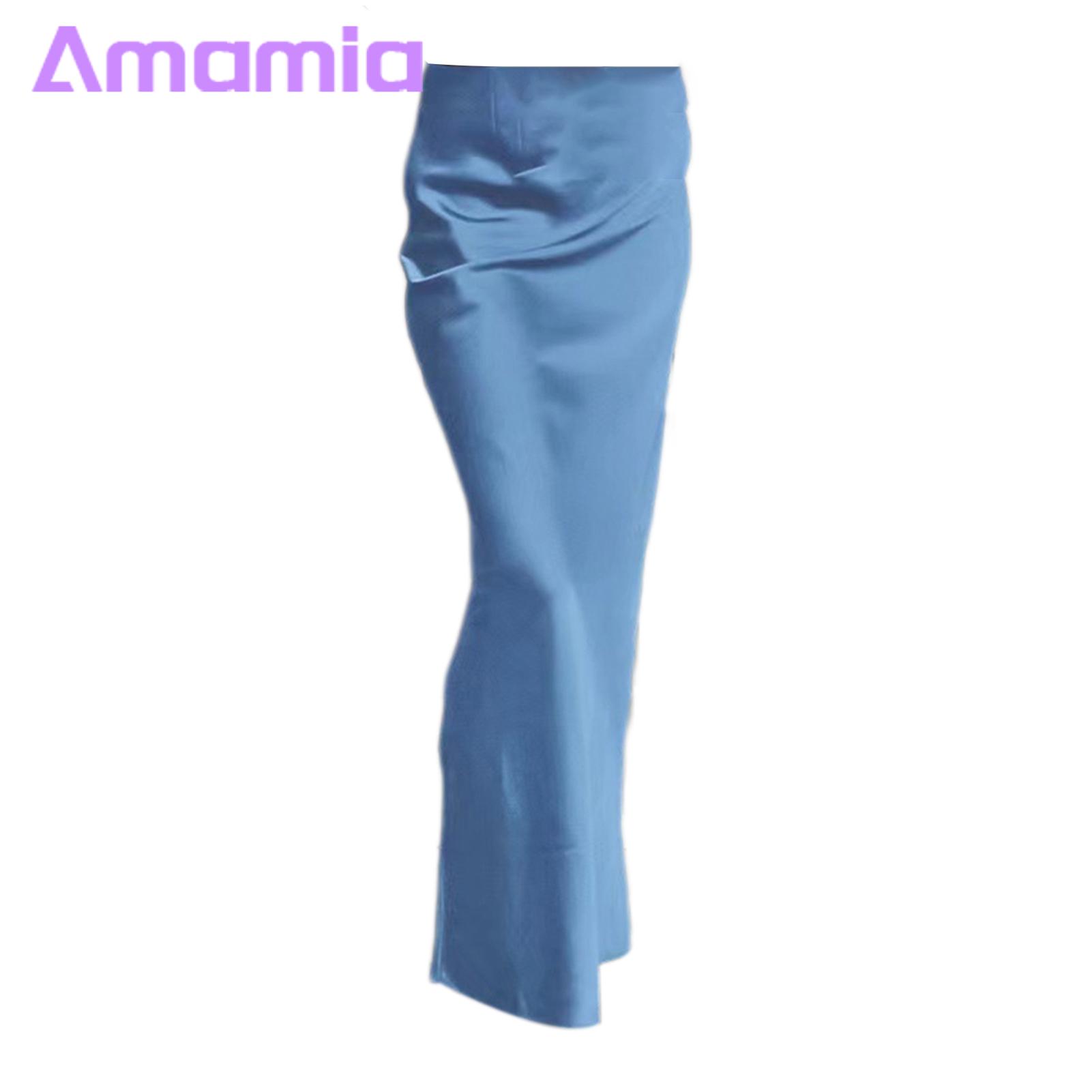 Satin Mermaid Skirt Chic High Waist Satin Mermaid Maxi Skirt for Work Party Elegant A-line Style Slim Fit Zipper Closure Perfect for Daily Wear Simulated Silk Mermaid Skirt