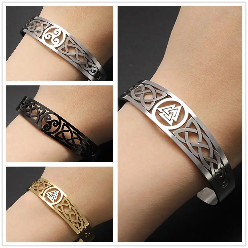 【3C VictoryEagle】Stainless Nordic Triskelion Gothic Irish Adjustable Cuff. 