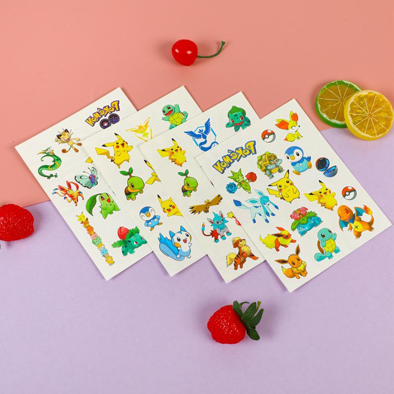 4Pcs/set Pokemon Original Tattoo Stickers Waterproof Pikachu Sticker Funny Cartoon Kids Girls Birthday Gift Reward Toy
