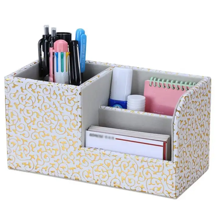 Pu Leather Desk Organizer Storage Box Pen Pencil Holder Business