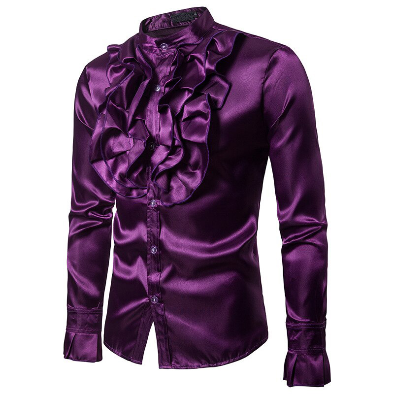Purple Silk Satin Shirt Men Unique 