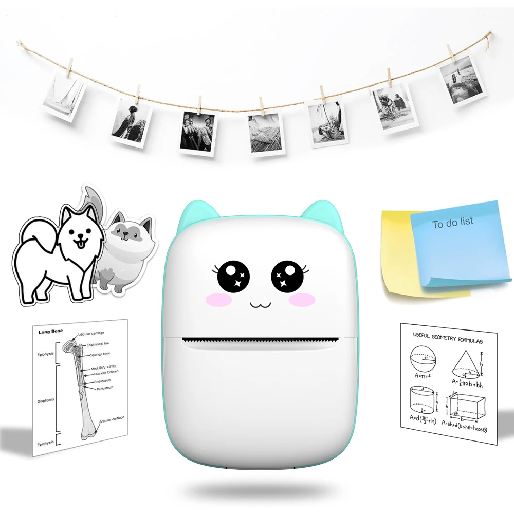 Mini Thermal Printer Wireless BT Label Photo Memo Wrong Question Printing Tag Bluetooth Ink-free Printer USB Cable Portable. 