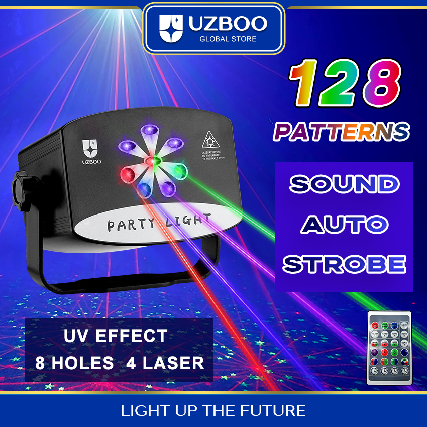 UZBOO 128/64 Pattern Laser Stage Lights DJ Disco Lamp Party Projector Lights Sound Activated Strobe Lights RGB Laser Projector For Birthday Wedding KTV Bar Concert USB Plug. 