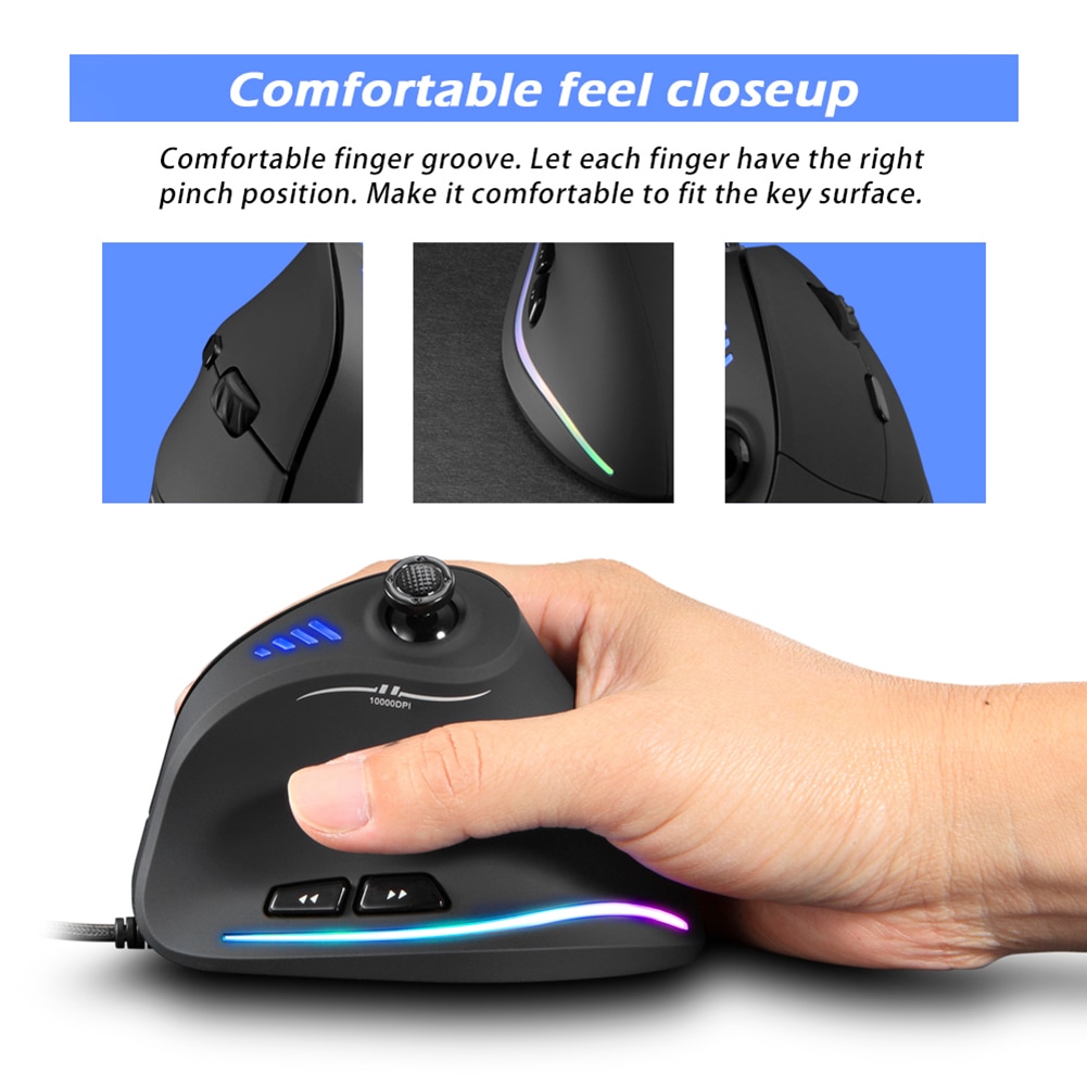 【FUPANG】ZELOTES C18 Vertical 10000DPI USB Wired RGB Optical Ergonomic Mouse Buttons Gaming Mause Desktop Laptop Gamer Mice. 