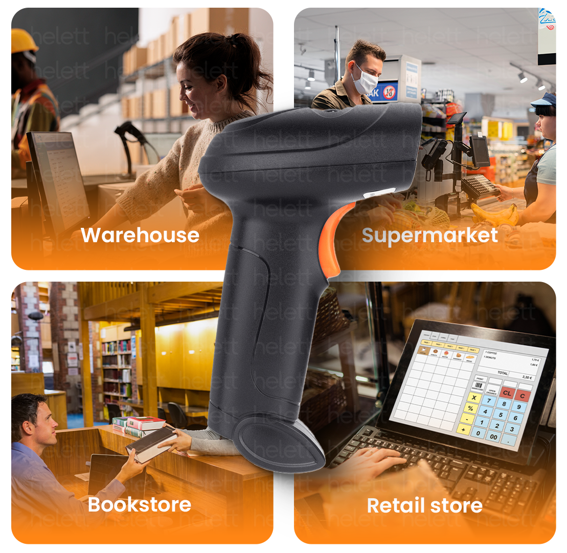 Helett® HT20 Wireless 2.4GHz 2D & 1D Barcode Scanner(QR Code & Barcode)Wireless &Wired(Charging Battery)Connectivity |Induction Scanning|Ideal for Retail Shop & Supermarket|Strong ABS. 