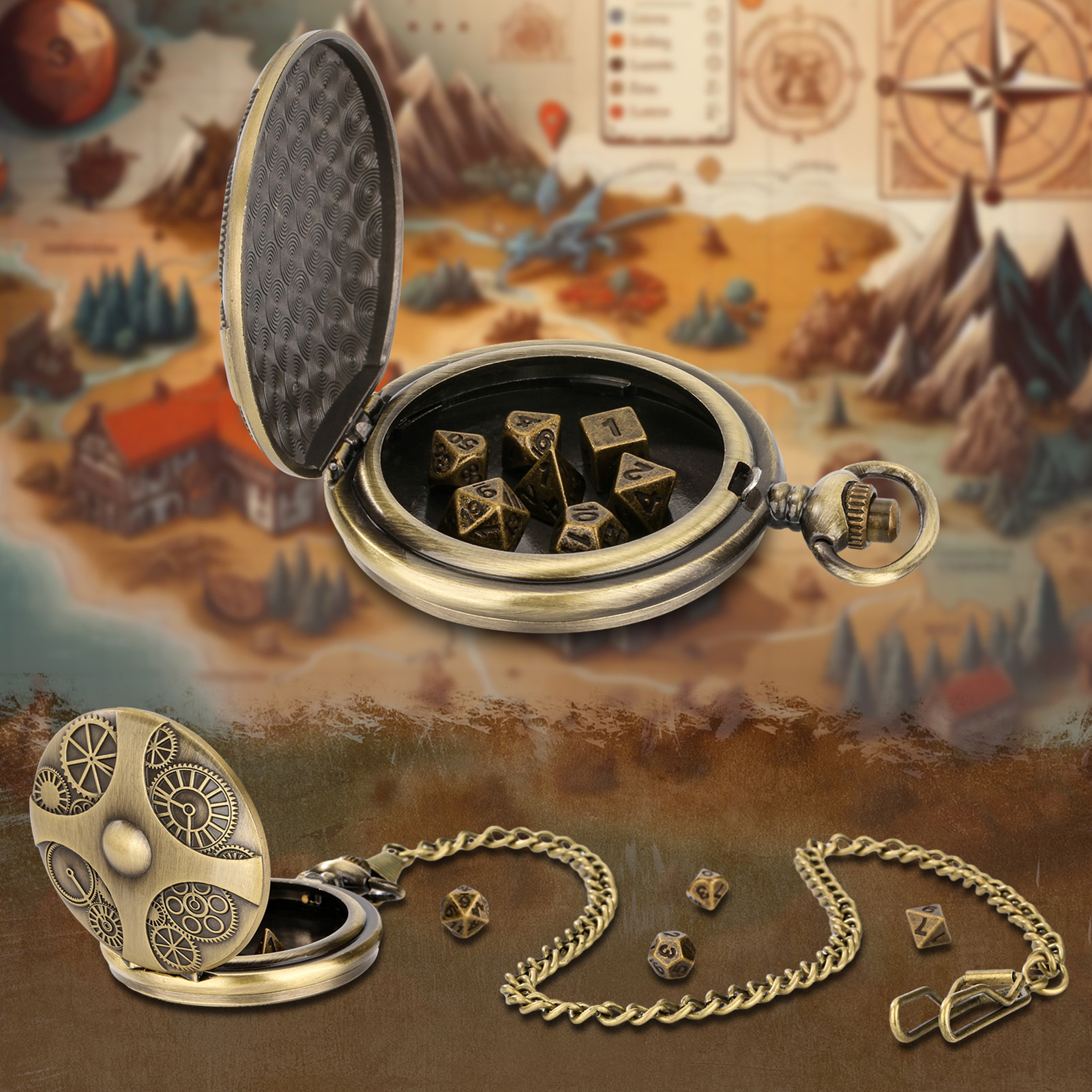 Vintage Pocket Watch Dice Steampunk Gear Pocket Watch Dice Set Metal Dd Dice for Tabletop Adventures Durable Metal Dice Set. 
