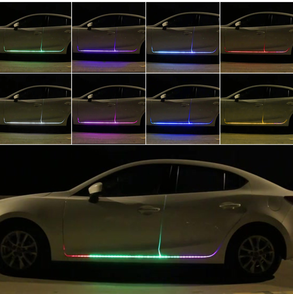 The new car LED dazzling flow of light car door lights chassis lights ambient lights illusion color flowing lights open the door lights super dazzling. 