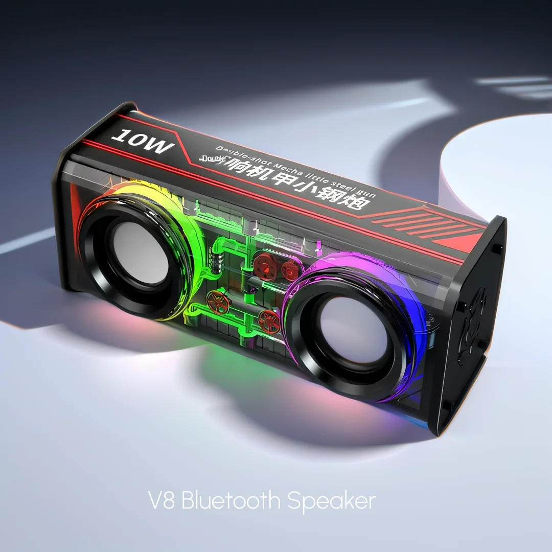 V8 Bluetooth Speaker Transparent Sound Box Colorful Lights Dual Speaker High Power Subwoofer Soundba-D shop. 