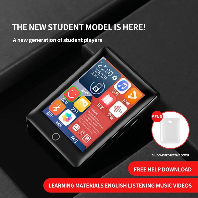 Metal full screen 3.0-inch MP3 music player Bluetooth 5.0 external playback small portable walkman MP4 touch screen/FM/e-book/re