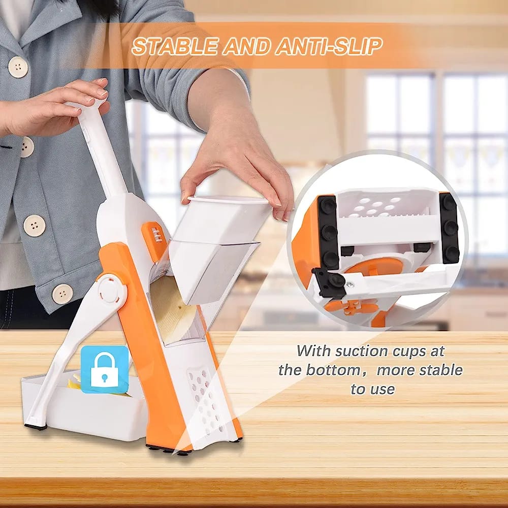 ONCE FOR ALL Safe Mandoline Slicer 5 in 1 Vegetable Cutter, Strips Julienne Dicer Adjustable Thickness 0.1-8 mm for Kitench Fast Meal Prep. 
