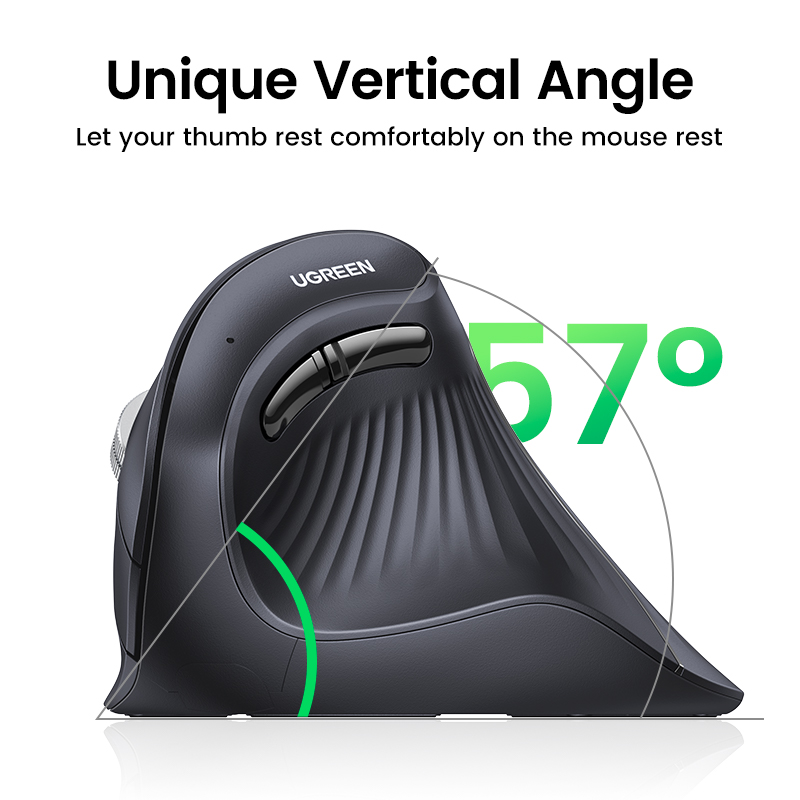 Ugreen MU008 Multi-mode Vertical Mouse - Black/White - UGREEN Vertical Ergonomic Mouse -  Wireless Dual Connectivity with Bluetooth and 2.4G - 4 Levels Adjustable DPI - Wide Compatibility and Flexibility. 