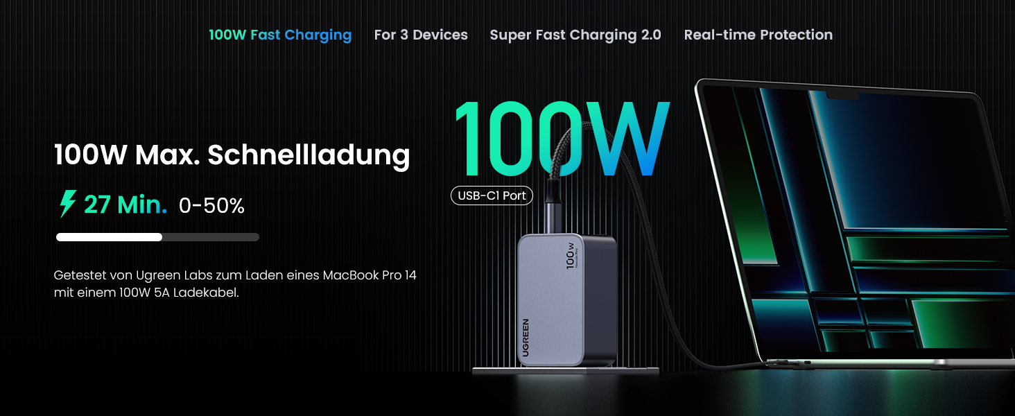 UGREEN X757 (25873) Nexode Pro 100W 3-Port GaN Fast Charger - US - UGREEN Nexode Pro 100W 3-Port GaN Fast Charger - ThermalGuard Comprehensive Protection System - Advanced GaN technology - Wide Compatibility. 