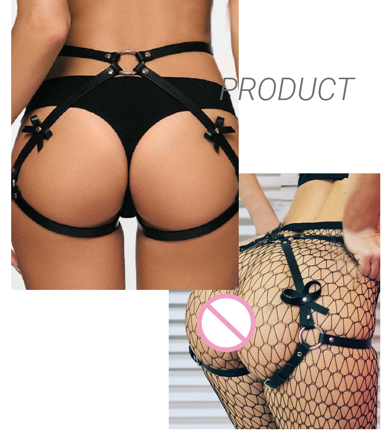 Leather Strap Metal Bow Women Underwear Temptation Ladies Restraint