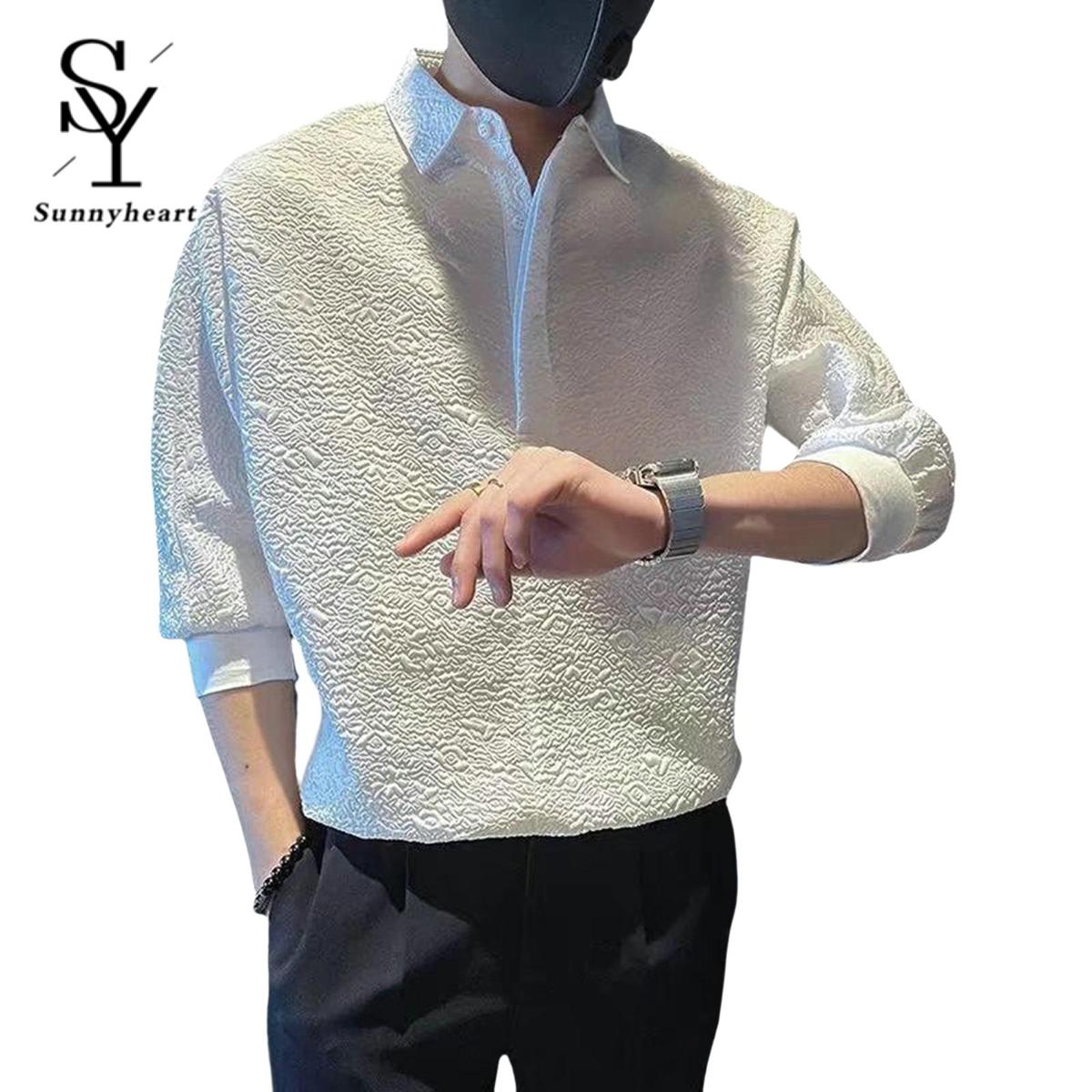 Men Shirt Solid Color Elastic Cuff Korean Style Men Shirt