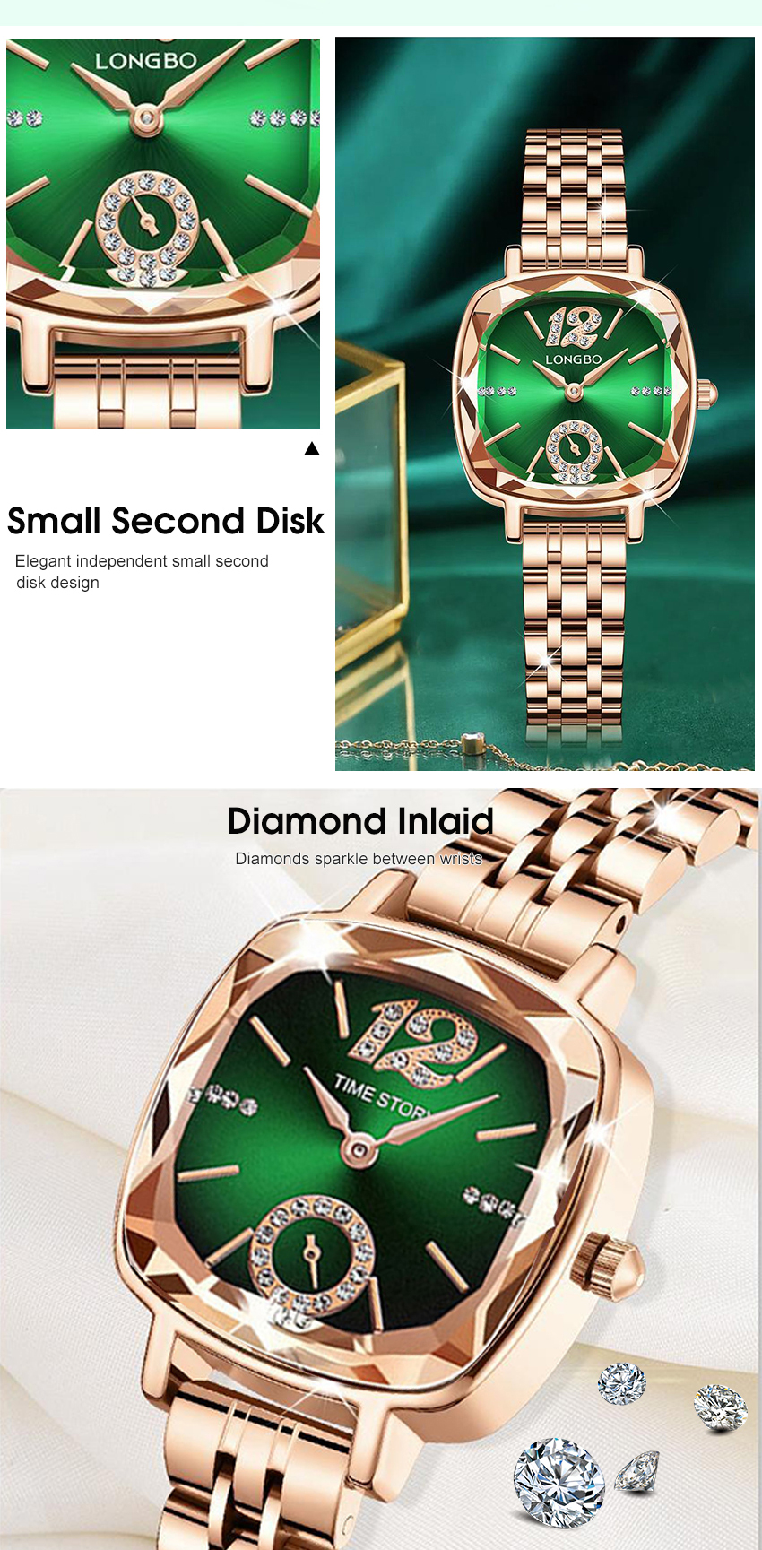 LouisWill Square Retro Quartz Diamond Watches description image 2