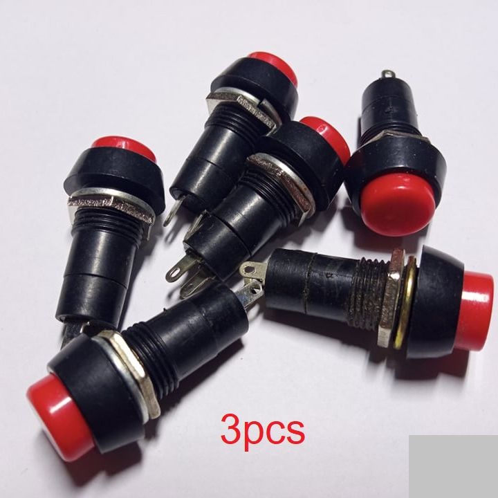 3Pcs- Click Switch PBS-11 SELF-LOCK AC 250V 3A 2 Pin Leads On Off SPST RED CAP Self-Locking Plastic Push Button Switch Latching Switches . 