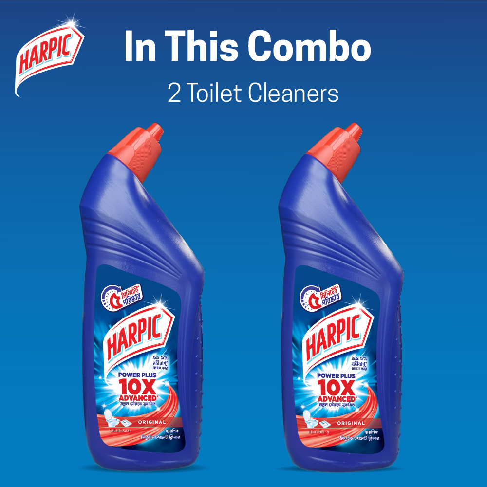 Harpic Toilet Cleaner 2L (1L X 2), Double Pack Original Power Plus 10x Stronger, new & thicker formula kills 99.9% of germs. 