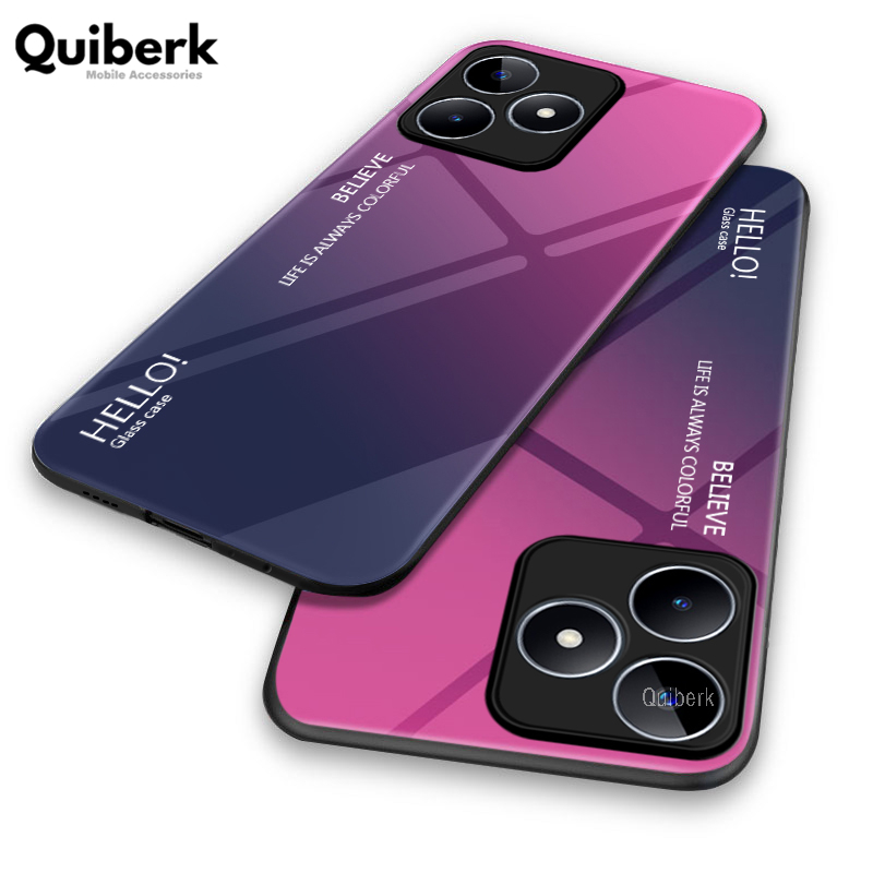 Quiberk for Realme C51 / C53 / Note 50 Tempered Glass Hard Case Gradient Color Back + Soft Frame Shockproof Phone Cover. 