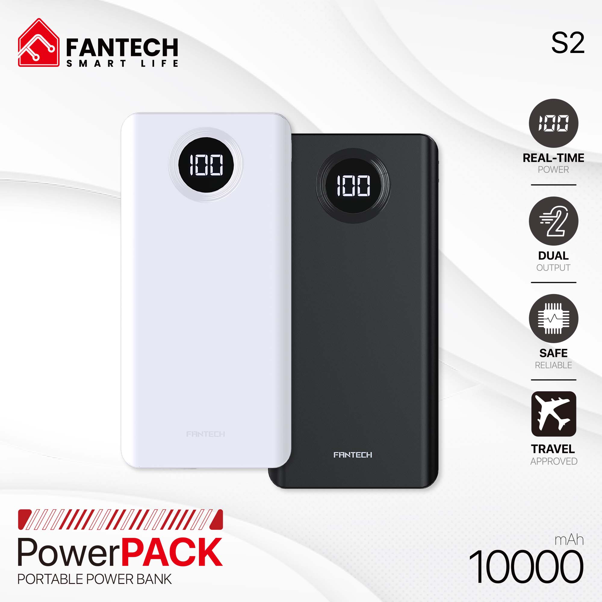 FANTECH S2 PowerBank 10000mAh Slim Mini Type C Micro Dual Output 10W Safe Reliable High-Speed Charge PowerPack Portable Power Bank