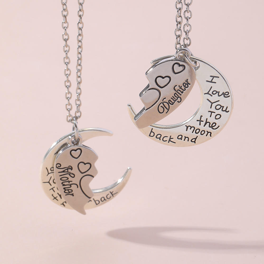 the Moon and Back Mother Daughter Heart Necklace Pendant Gift 2Pcs I Love You to. 