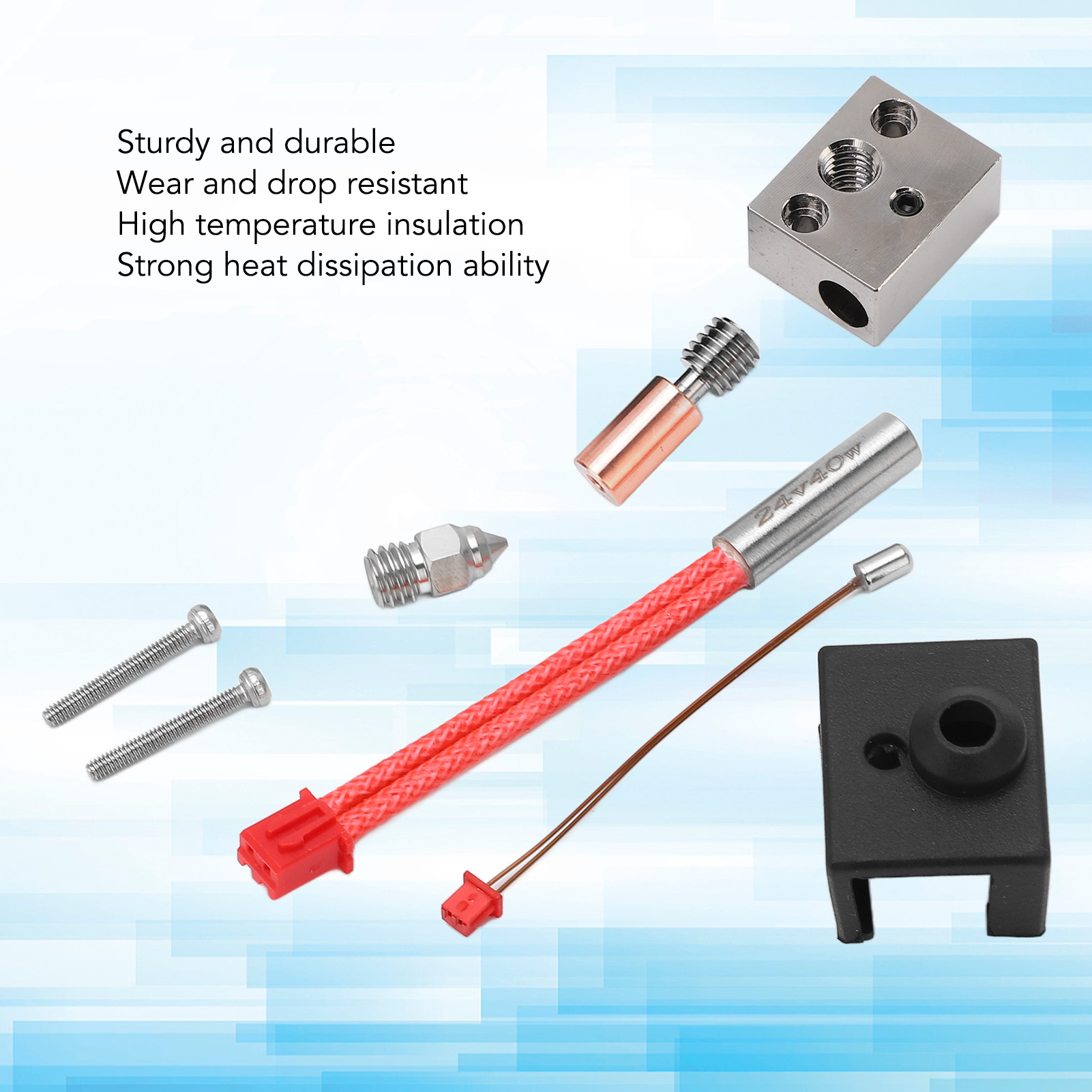 3D Printer Heating Block, 3D Printer Hotend Long Life Span 24V 40W 300 degrees Celsius for Replacement. 