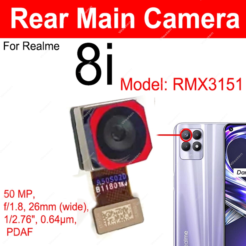 For Realme 8i Front Back Camera Front Selfie Rear Main Primary Camera Module Flex Cable Replacement Parts. 