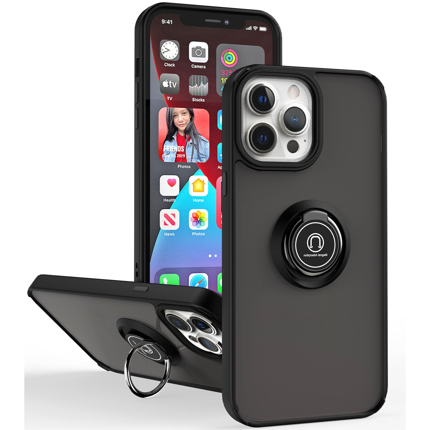lthmy for iPhone 15 case ring Holder Kickstand Matte Back Soft Bumper Hybrid Protective Cover case