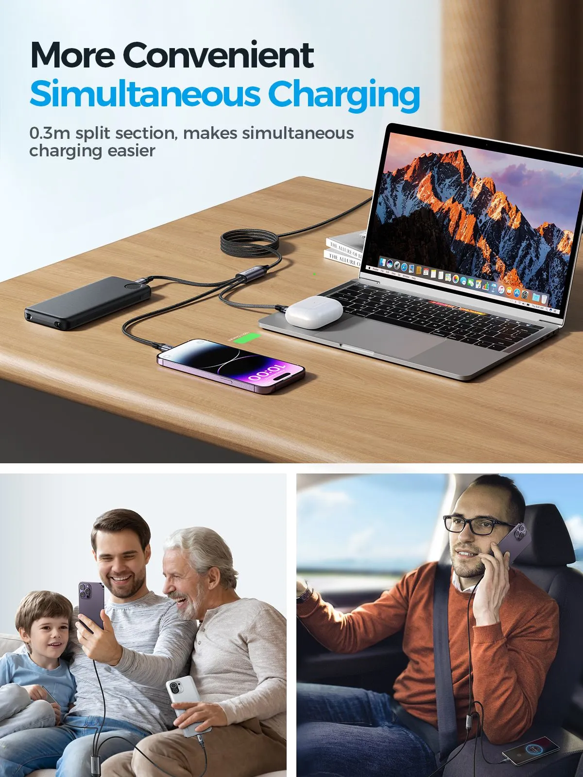 Joyroom SA21-1T3 Speedy Series 30W 3-in-1 Fast Charging Cable (Type-C to L+C+M) -Black. 