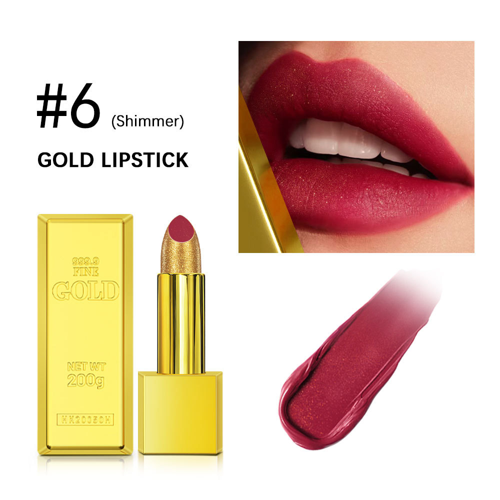 ibcccndc new gold tube lipstick moisturizing matte waterproof metallic cyberpunk style small gold bar mouth