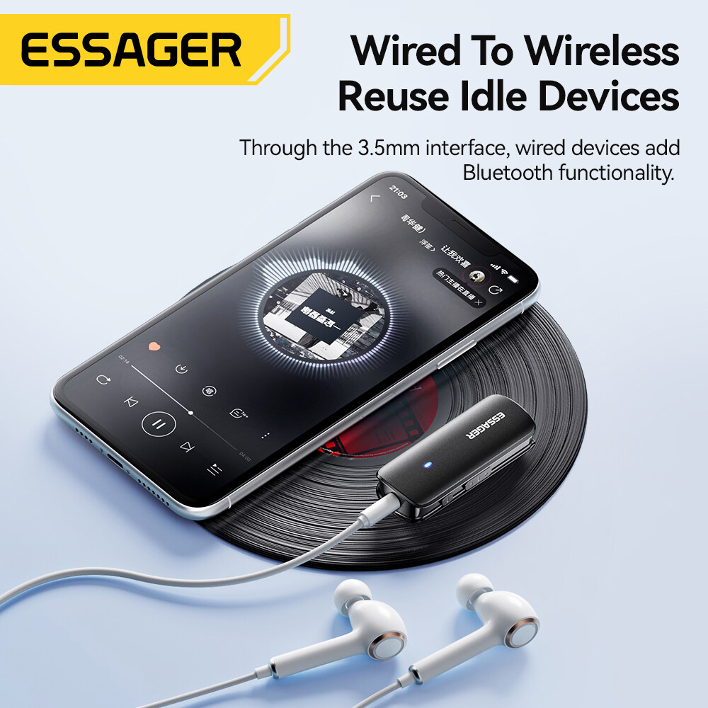 Essager Mini Multifunctional Bluetooth 5.3 Adapter Type-C 3.5mm Audio Cable TF Card Slot Support MP3/WAV Compatible With OMTP CTIA Multifunctional Bluetooth Adapter For MobiIe Phone Tablet Laptop Switch PS5. 