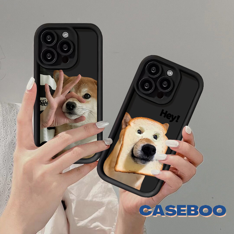 Trendy Fashion Whimsy Lovely Bread Dog Case for Oppo A78 A16 A77 A18 A7 A76 A15 A17 A58 A38 A12 A96 A74 A5s A98 A3s A9 A52 A77s A16s A55 A17k A31 A54s A53 Reno 8T 4 5F Angel Eyes Soft Couples Cover. 