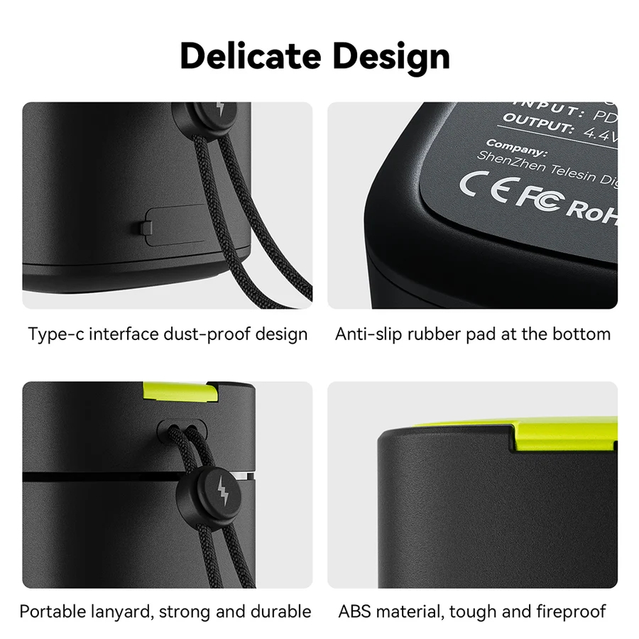 (Ready Now)TELESIN GP-FCK-B11 Fast Charged Battery Storage Charging Box For GoPro HERO12 Black / HERO11 Black / HERO10 Black / HERO9 Black. 