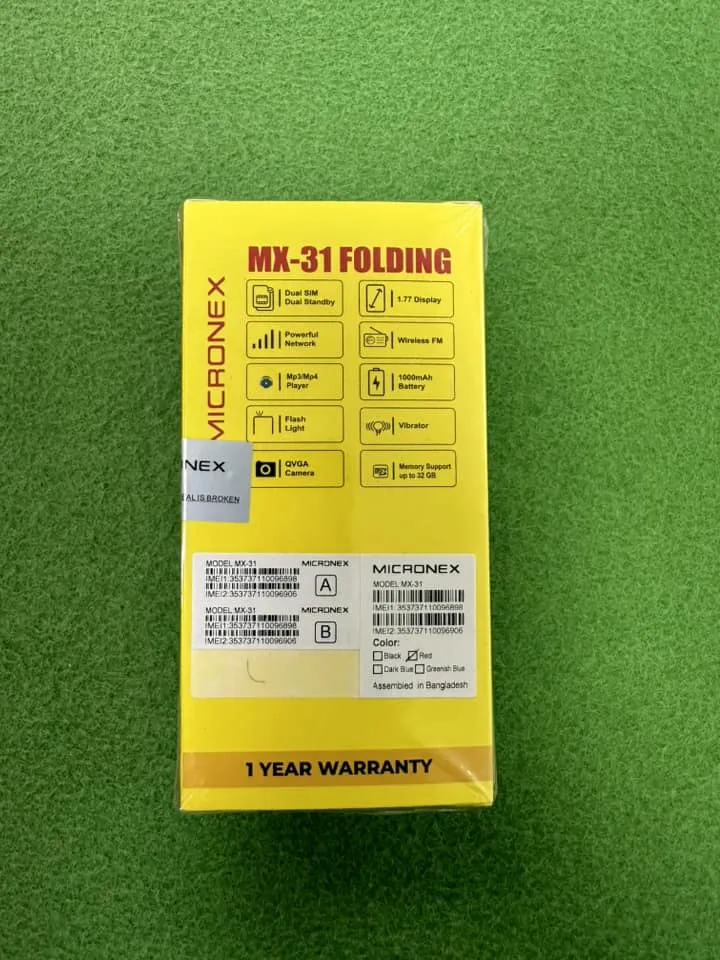 micronex MX-31 folding feature phone with one years warranty. 