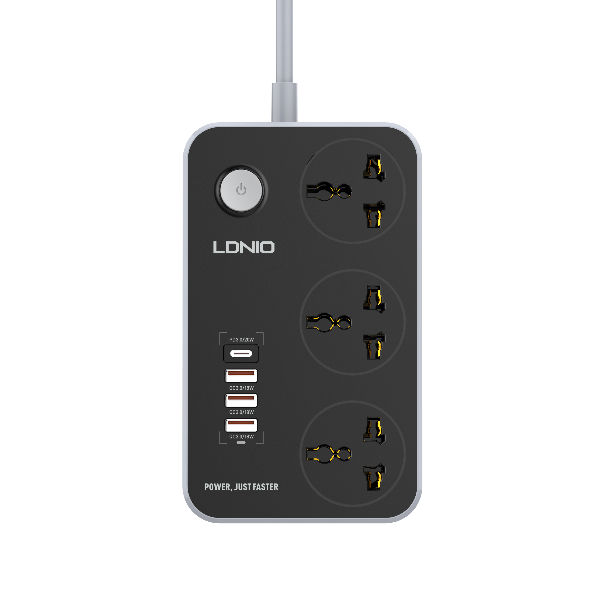 LDNIO SC3412 38W PD20W Power Strip 3 Socket Outlets And 3 QC 3.0 USB Multiplug. 