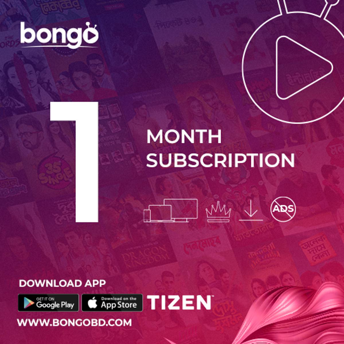 1 Month Bongo Subscription (Three Devices, two Streams)