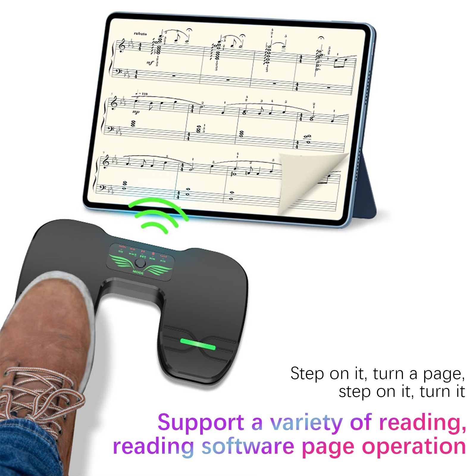 P2 Wir-ele-ss Page Turner Pedal - Effortless Music Navigation for Tablets and Smartphones. 