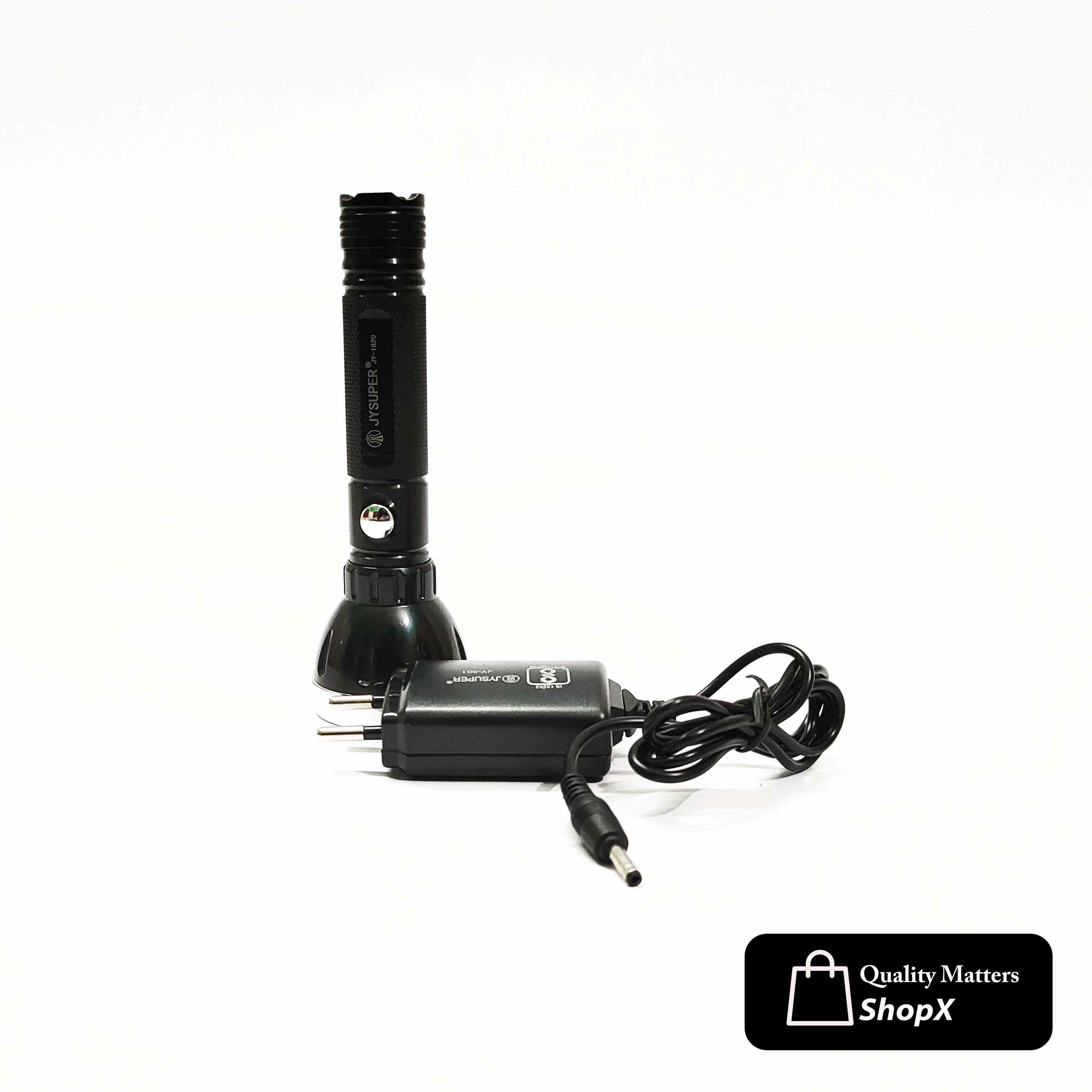 JY SUPER JY-1820 Flashlight Rechargeable LED Torch Light with Lithium Battery and Charger. 