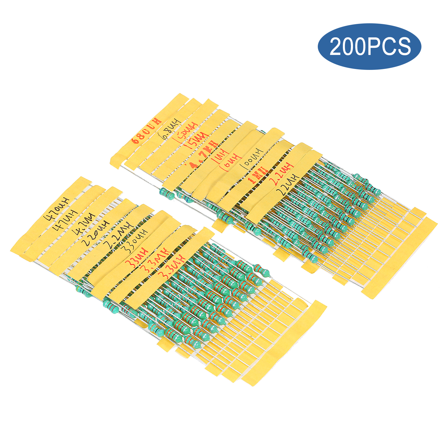 KOGEEK 200Pcs φ0510 DIP Chromatic Ring Inductor Assortment Kit Set Tolerance ±10% Power 1W 20 Inductance 1/10/100/2.2/22/220/3.3/33/330/4.7/47/470/6.8/680/15/150μH 1/2.2/3.3/4.7MH