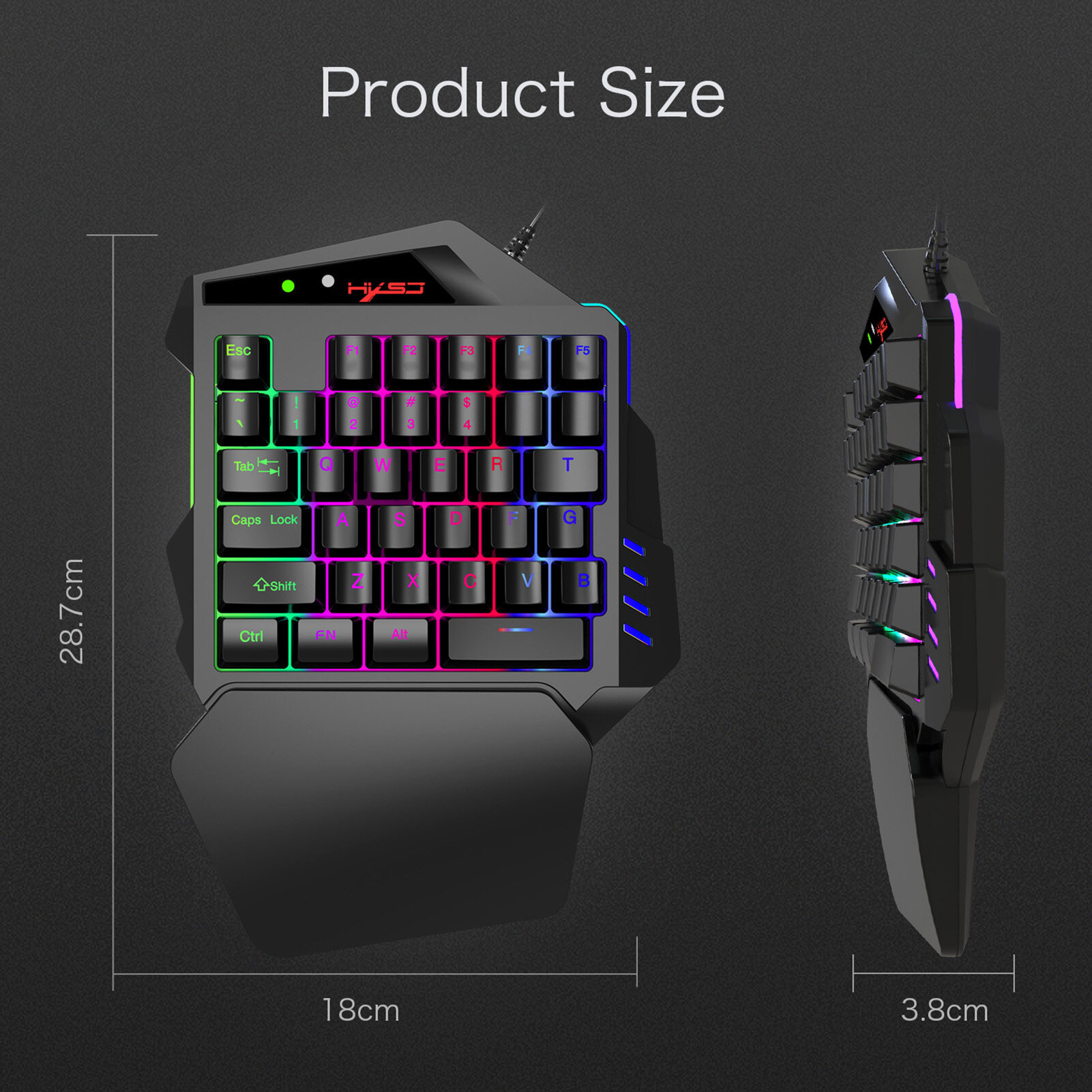 HXSJ V500 Streaming Ribbon Converter One-handed Keyboard with USB Converter Interface Flow Color Light Keyboard for PBUG Black. 