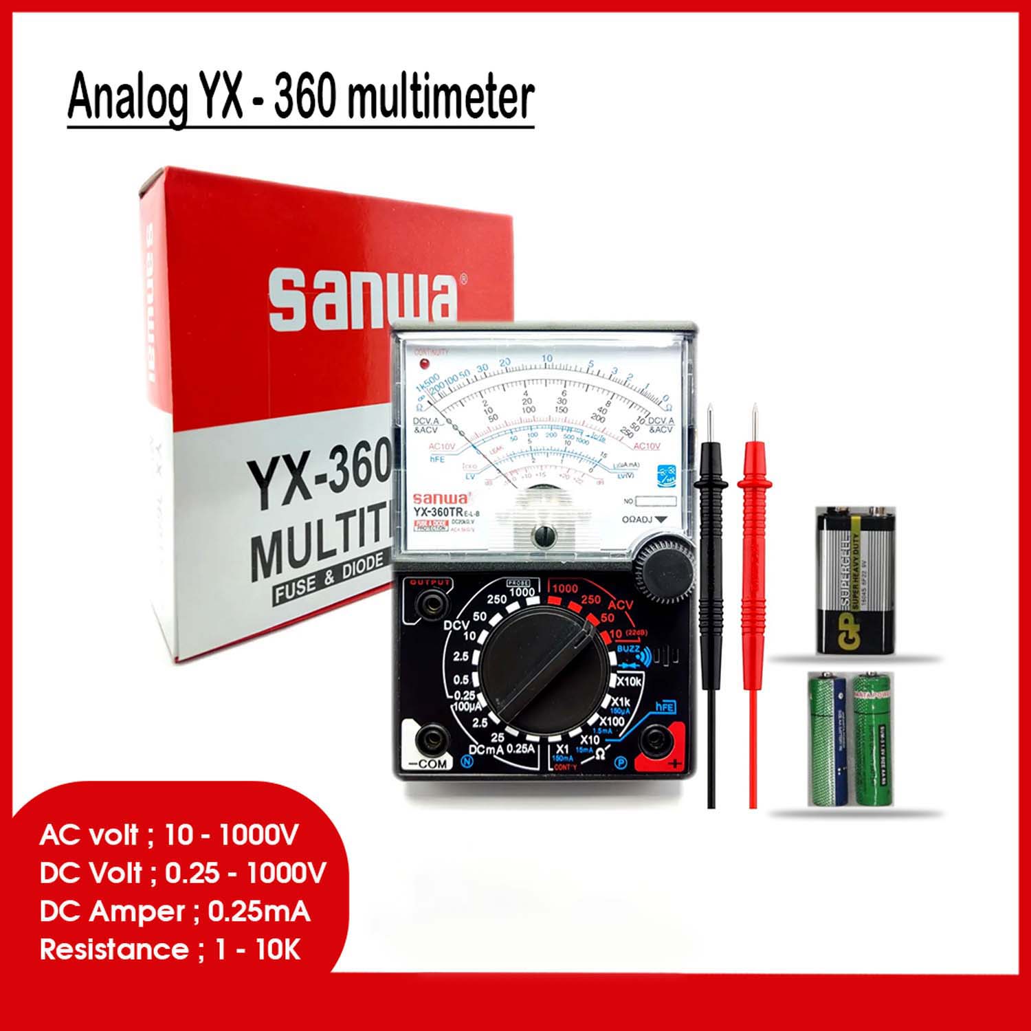 Yx-360tr N Analogue Multimeter AC DC Volt Ohm Current Testing Fuse Diode Protection Multitester. 