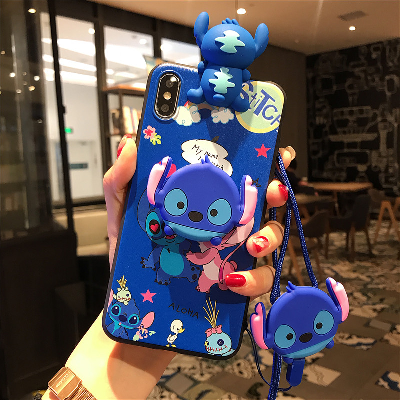 Cartoon Cute Stitch Phone Case For OPPO A15 A15s A54 A16 A94 Reno 5F A93 Reno4 F Reno4 Lite A91 Reno 3 A52 A92 A9  A5  A7 A5s A12 A3s A12e A37 Silicone TPU Back Cover Case with Lanyard Holder Stand. 