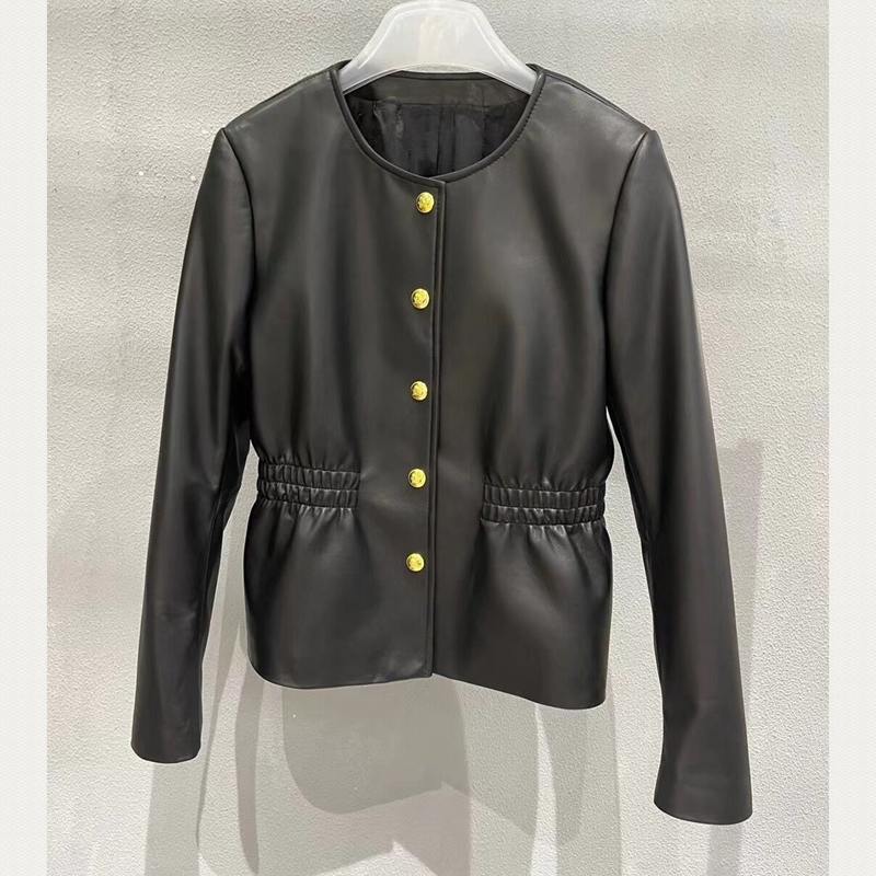 Natural Leather Women Lambskin Leather Jacket Long Sleeves 100% Sheepskin Leather Coat H8220. 