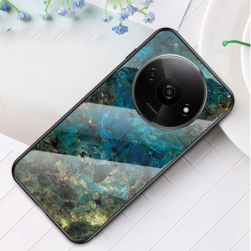 For Redmi A3X Case Fashion Marble Tempered Glass Protector Soft Frame Silicon Cover For Redmi A3X Back Cover Phone Cases
