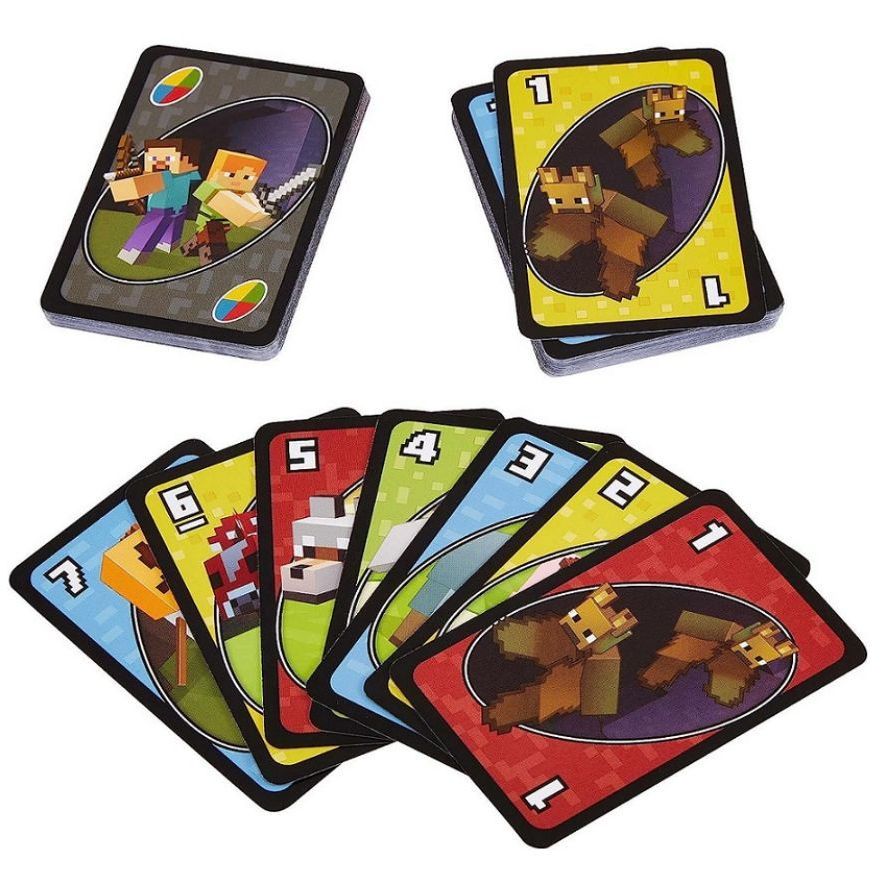 UNO Solitaire Minecraft Iron Box Uno Card Cartoon Animation Entertainment Tabletop Game Multiplayer Battle Collection MC Gift. 