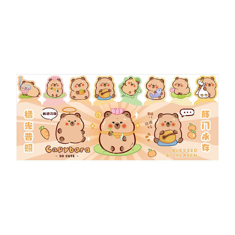 Capibala notes, cute row seat N times, cartoon capybara sticky index stickers, message paper. 