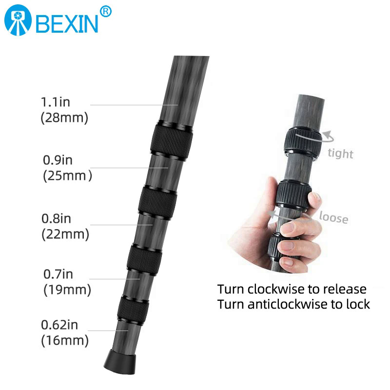 BEXIN P285C Light Professional Carbon Fiber Portable Travel Monopod Bracket Can Stand withTripod Ballhead for Digital SLR Camera. 