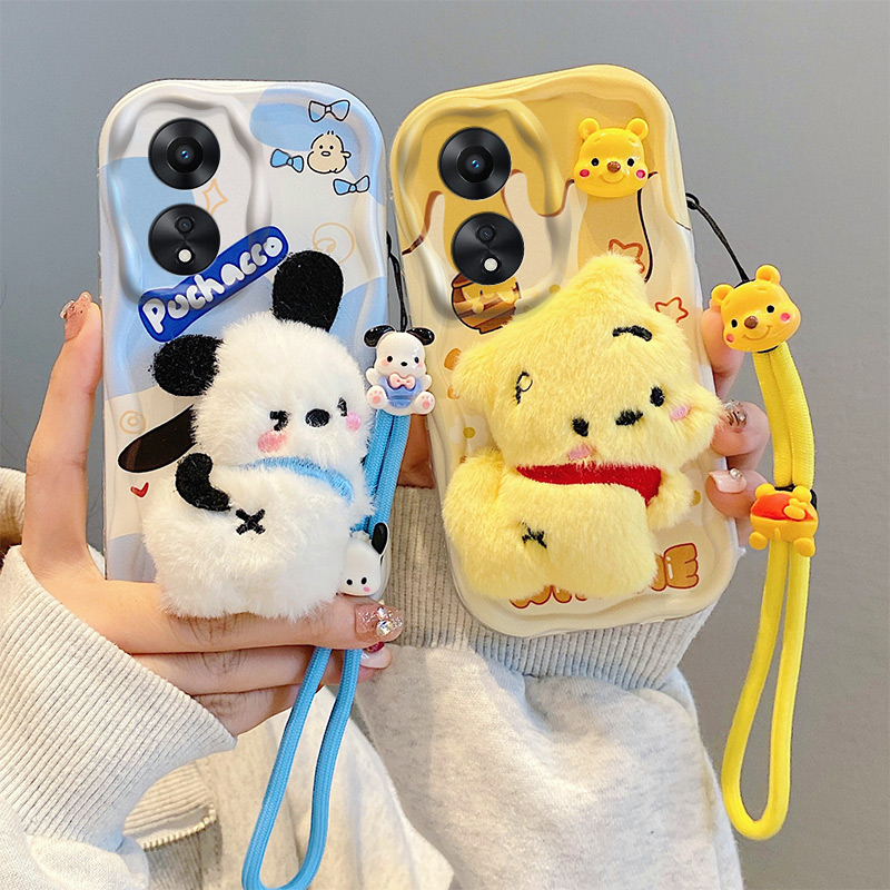 Sroof  Case  For OPPO A1 Pro A1K A3S A5 Pro AX5 A7X A8 A9 A11 A12e A15 A16 A16K A16e A17 A18 A31 A35 A36 A38 A52 A54s F23 Reno8 T K10 Cute 3D Fashionable and Cute Cream Plush Phone Case with Six Animal Types Pacha Dog Strawberry Bear phone case back cover. 